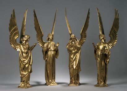 Joaquim ANGLES-CANE (1859-?) 
Réunion de quatre anges aux ailes déployées
Épreuves...