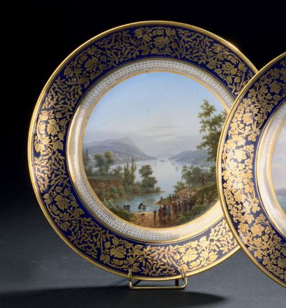 SÈVRES Porcelain forest service plate with polychrome decoration in the center of...