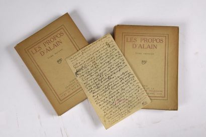 ALAIN Les Propos d'Alain. Paris, Nouvelle Revue Française, 1920. 2 vol. pet. in-4,...