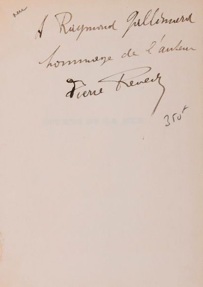 REVERDY, Pierre Écumes de la mer. Paris, NRF, 1925. In-12, portrait, 97 pp., br.
HUBERT...