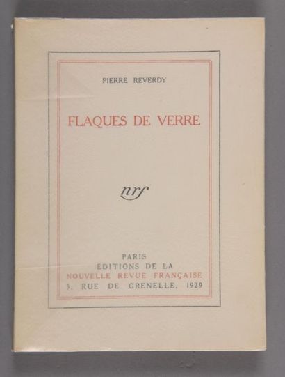 REVERDY, Pierre Flaques de verre. Paris, NRF, 1929. In-4, 173 pp., br.
HUBERT 206....
