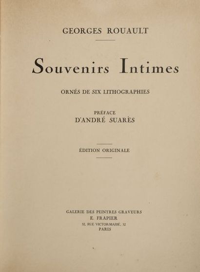 ROUAULT, Georges Souvenirs intimes. Ornés de six lithographies. Préface d'André Suarès....