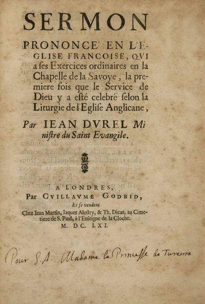 DUREL, John Sermon pronounced in the French church, which has its ordinary exercises...