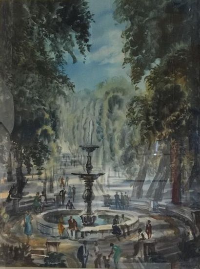 Albert DECARIS (1901-1988) Albert DECARIS (1901-1988)

Fontaine dans un parc animé

Aquarelle...
