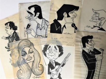 null CARICATURES D'ANDRÉ LEBON [1918-1996].

Ensemble de 13 caricatures de personnalités...