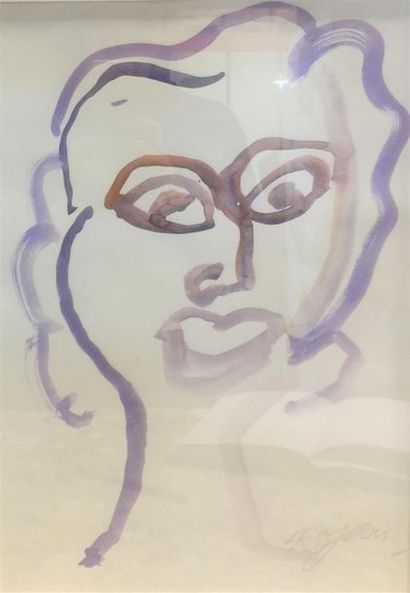 null COJAN Aurel (1914-2005), Portraits de femme Deux techniques mixtes sur papier,...