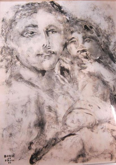 null Manfredo BORSI (1900-1967) Vierge à l'Enfant, 1951 Monotype, signé et daté en...