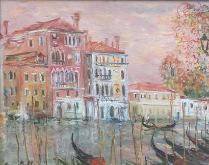 null Serge BELLONI (1925-2005) Vue de Venise Huile sur panneau signée en bas à gauche....