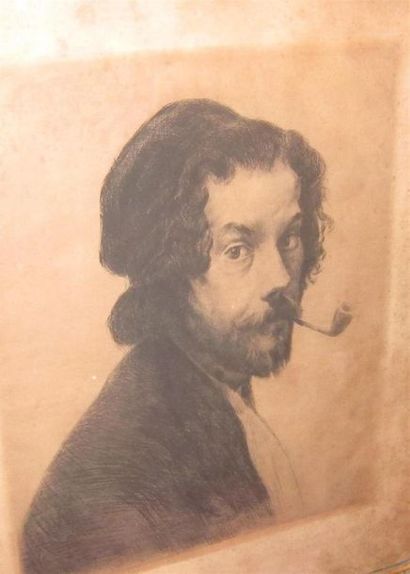 null Marcellin-Gilbert DESBOUTIN (1823-1902) Homme à la pipe, autoportrait Eau-forte,...