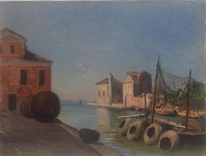 null Etienne CORPET (1831-1903) Zuecca, à Venise Huile sur papier, situé en bas à...