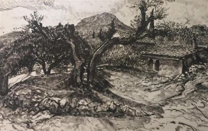 null Pierre DIONISI ( 1904-1970) Le grand olivier près de la chamière Encre sur papier,...