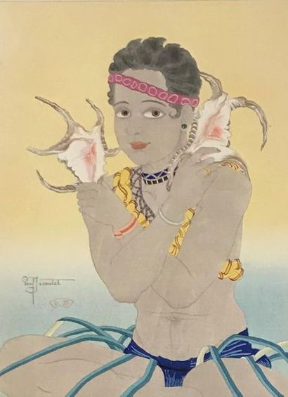 null Paul JACOULET (1896-1960) Basilio, jeune garçon de Saipan tenant des coquillages,...