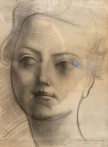 Nicolas POLIAKOFF (1899-1976) - Female face, graphite, 42 x 32 cm
- Seated woman,...
