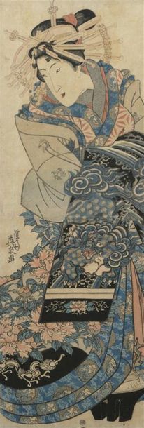 null Keisai Eisen (1790-1848)

Double oban tate-e, oiran, son kimono richement orné...