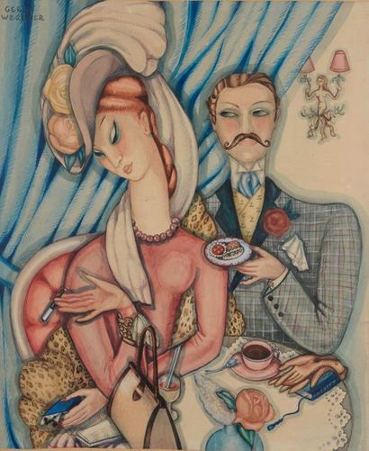 Gerda WEGENER (1885-1940)

Couple au café

Aquarelle...