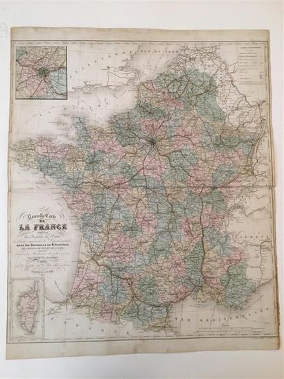 null CARTES : Nouvelle Carte de la France indiquant les routes de Poste, les chemins...
