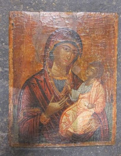 null Icône "Vierge à l'Enfant" 

Début du XIXème siècle.

31 x 25 cm

Restaurati...