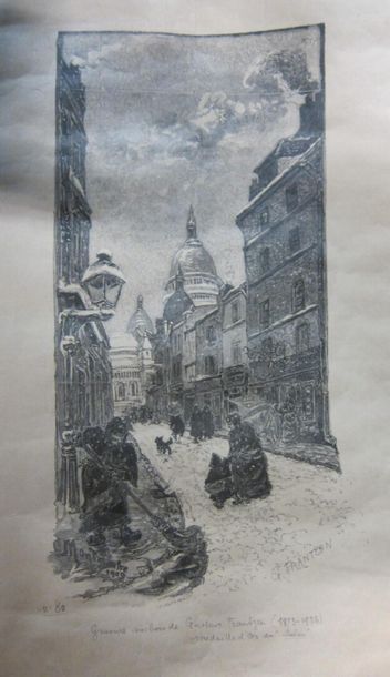 null Lot de pièces encadrées 

dont reproduction de Gustave FRANTZEN "Montmartre...