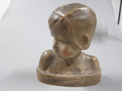  Marie Anne CRANNEY FRANCESCHI 
(XIXe-XXe siècle) 
Buste d'enfant 
Terre cuite patinée...