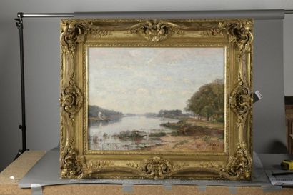  Louis-Aimé JAPY (1839-1916) 
Paysage en bord de Seine 
Huile sur toile, signée Japy...