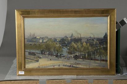  Paul SAIN (1853-1908) 
Vue de Paris avec le pont des Arts 
Sur sa toile d'origine,...