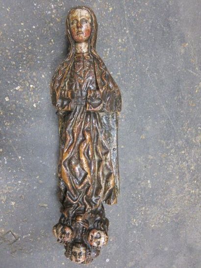 null Statuette en bois sculpté polychrome,
Travail populaire du XVIIIème siècle.
Manque...