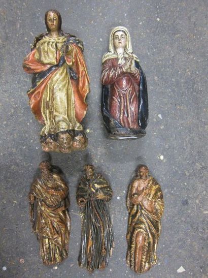 null Ensemble de statuettes en bois peint polychrome et doré
Espagne, XVIIIème siècle
H...