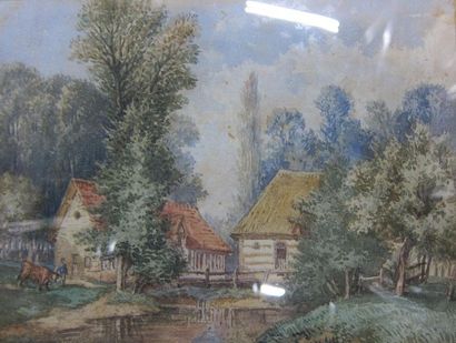 null 19th CENTURY FRENCH SCHOOL

Thatched cottages

Watercolour on paper. 

19,5...