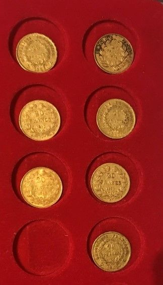 null Lot de 7 monnaies en or de 20 Francs Français : 

- Napoléon 1808 A (2 ex.)

-...