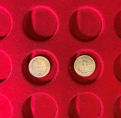 null Lot de 2 monnaies en or, 20 Francs français : 

- Louis XVIII type habillé,...