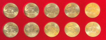 null Lot de 10 monnaies de 20 Dollars américains en or, type Saint Gaudens, 10 ex....