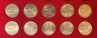 null Lot de 10 monnaies de 20 Dollars américains en or, type Saint Gaudens, 1907,...