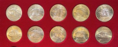 null Lot de 10 monnaies de 20 Dollars américains en or, type Saint Gaudens, 9 ex....