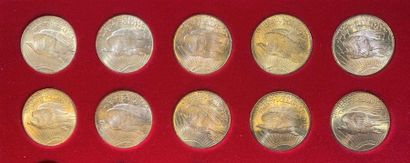 null Lot of 10 coins of 20 US Dollars in gold, type Saint Gaudens, 9 ex. 1924, 1...