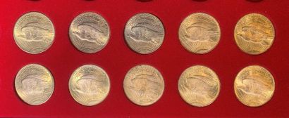 null Lot de 10 monnaies de 20 Dollars américains en or, type Saint Gaudens, 1916...