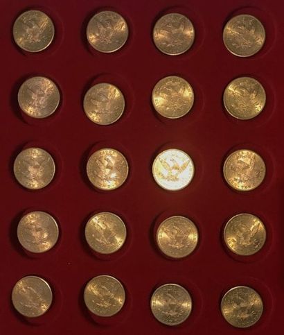 null Lot de 20 monnaies en or de 10 Dollars américains, type Liberty Head : 1901...