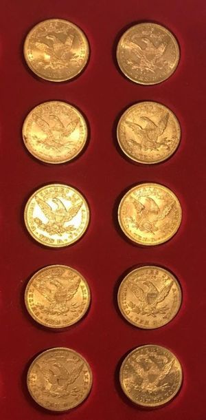 null Lot de 10 monnaies en or de 10 Dollars américains, type Liberty Head : 1879...
