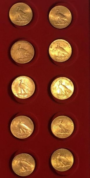 null Lot de 10 monnaies en or de 10 Dollars américains, type Indian Head : 1910 (3...