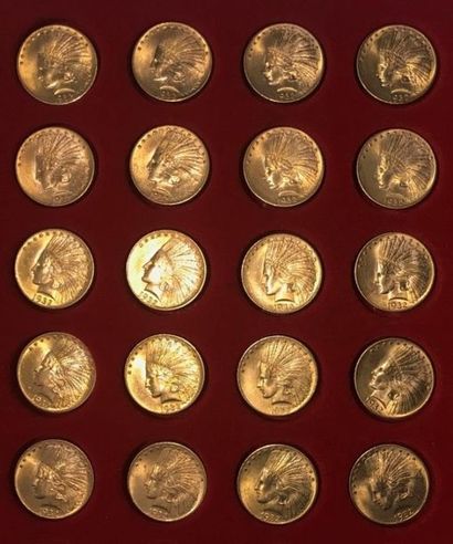 null Lot de 20 monnaies en or de 10 dollars américains, type Liberty Head : 1932...