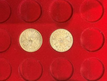 null Lot of 2 gold coins, 20 US dollars, Liberty Head type: 1868 San Francisco and...