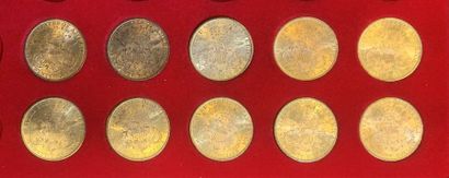 null Lot of 10 coins of 20 US Dollars in gold, Liberty Head type: 1897 (2 ex.), 1897...