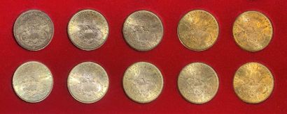 null Lot of 10 coins of 20 US Dollars in gold, type Liberty Head: 1894 (5 ex.), 1894...