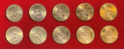 null Lot of 10 coins of 20 US Dollars in gold, type Liberty Head: 1900 S , 1901 (8...