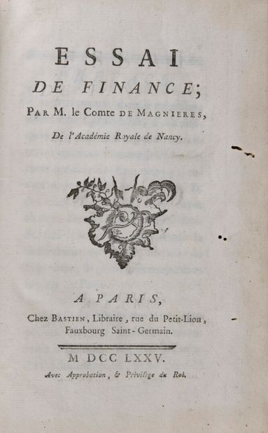 null O'HEGUERTY, Pierre-André (Comte de Magnières) - Essai de finance . Paris, Bastien,...