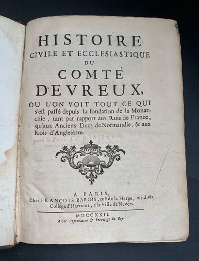 null [LE BRASSEUR, Pierre] - Histoire civile et ecclésiastique du Comté d'Evreux,...