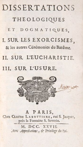 null [DUGUET, J.-J.] - Dissertations théologiques et dogmatiques. I. Sur les exorcismes,...