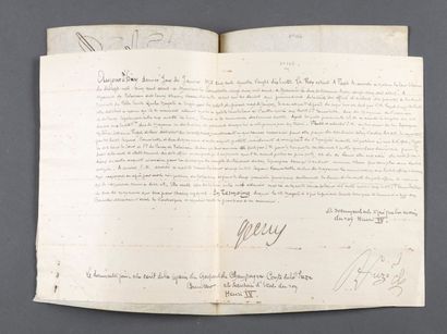 null HENRI IV [Pau, 1553 - Paris, 1610], roi de France.

Pièce signée « Henry »....