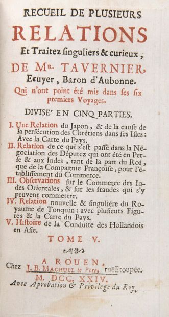null TAVERNIER, Jean-Baptiste - Les Six voyages de Jean Baptiste Tavernier, Écuyer,...