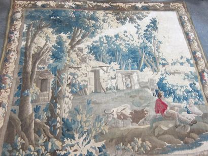 null Tapisserie en laine et soie, à décor d'une scène galante.

Aubusson, XVIIIème...