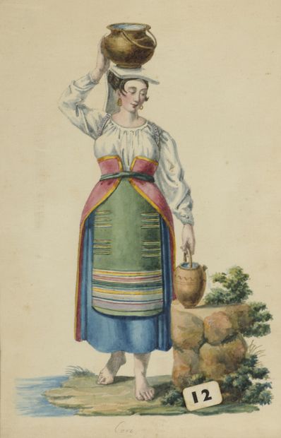  FERRARI (actif au XIXe siècle) 
Ensemble de huit dessins de costumes italiens :...